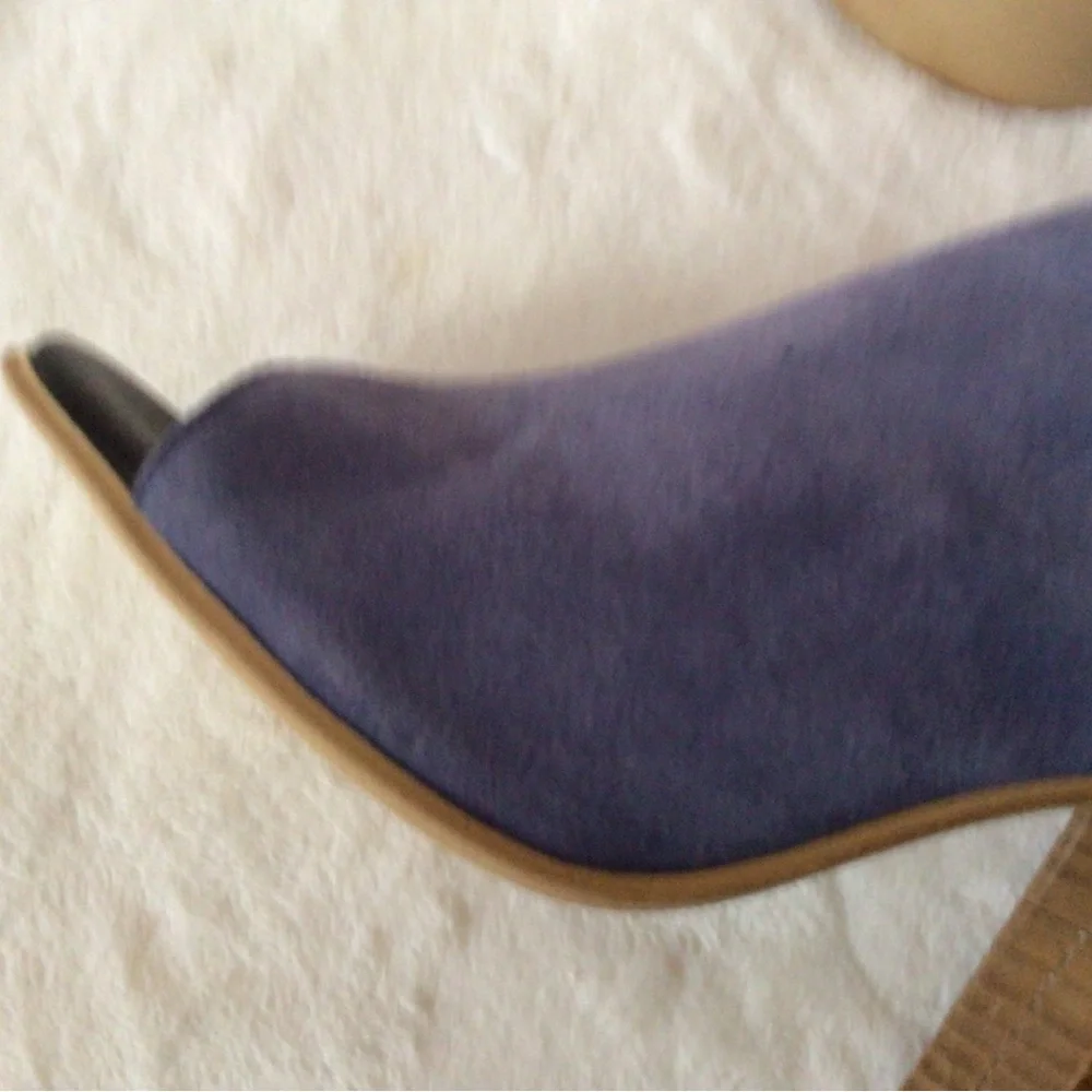Fabianelli Italy Lavender Suede Peep Toe Block Heel Shoes Womens 6 - Picture 3 of 9